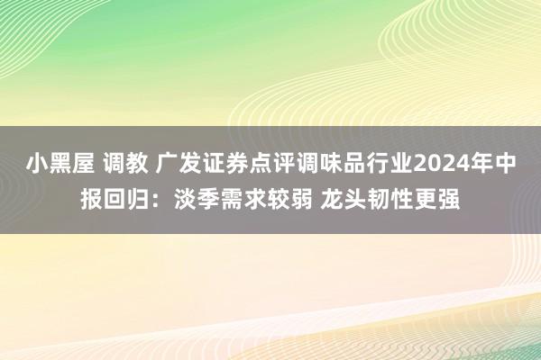 小黑屋 调教 广发证券点评调味品行业2024年中报回归：淡季需求较弱 龙头韧性更强