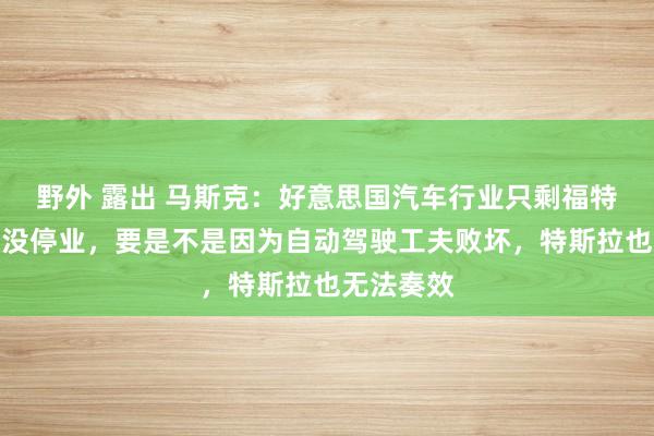 野外 露出 马斯克：好意思国汽车行业只剩福特和特斯拉没停业，要是不是因为自动驾驶工夫败坏，特斯拉也无法奏效