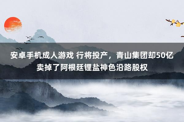 安卓手机成人游戏 行将投产，青山集团却50亿卖掉了阿根廷锂盐神色沿路股权